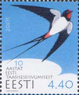 10th Anniversary Restoration of Estonian Independence, Swallow, 1v; 4.40 Кr