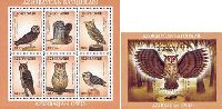 Fauna, Owls, M/S of 6v + Block; 1000 M x 7