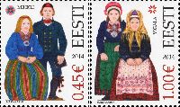 Folk costumes of Mihkli & Vigala, 2v; 0.45, 1.0 EUR