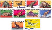 Prehistoric animals, 9v + Block; “15” x 9, “100”
