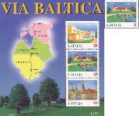 Совместный выпуск Латвия-Литва-Эстония, Балтийский путь, 1м + блок из 3м; 8с, 18с x 3