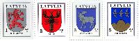 Definitives, Kurzeme, Auce, Zemgale, Smiltene's Coats of Arms, 4v; 1, 2, 3, 5s